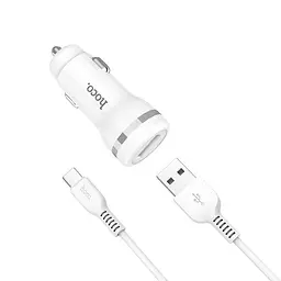 Автомобільний зарядний пристрій Hoco Z27 2 USB White + USB Cable Type-C - мініатюра 4