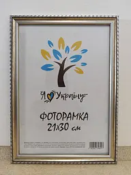 Фоторамка 21Х30, (А4), срібна з коричневим обрамленням, 1715-469-3, ОРГСКЛО+ДВП                                                             
