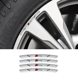 Емблема обода колеса Audi S-LINE 4 шт Алюміній наклейка на диски на скотчі Сірі