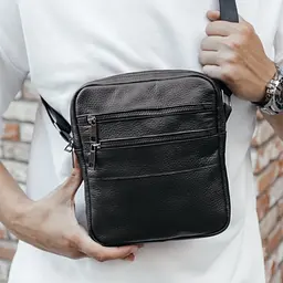 Сумка чоловіча шкіряна чорна на 2 відділення Handycover S407 - мініатюра 4