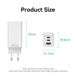 АЗП Vention 3-port USB(C+C+A) GaN Charger(65W/30W/30W) FEDW0-EU - мініатюра 4
