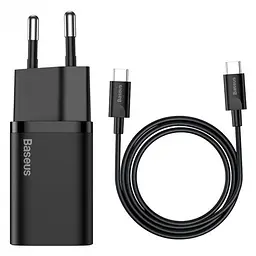 Мережевий зарядний пристрій Baseus Super Si Quick Charger 1C (1USB-C) 25W Black + кабель Type-C (TZCCSUP-L01)