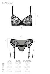 Комплект Passion LEAFA SET black, L/XL, мереживо+сітка, бюстгальтер на кісточках, стрінги, пояс для панчіх - мініатюра 5
