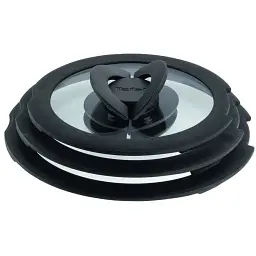 Кришка для посуду Tefal Ingenio, набір 3 шт, скло, пластик, чорний (L9849053)