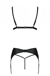 Комплект з еко-шкіри: трусики Passion Miley Set, бюстгальтер, пояс для панчіх, L/XL, чорний - мініатюра 5