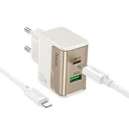 Зарядний пристрій Hoco CS71A USB/ Type-C PD QC білий + кабель Type-C to Lightning