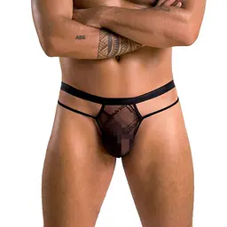 Чоловічі прозорі стринги Passion Thong Collin 029, сітка, чорні