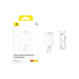 Мережевий зарядний пристрій Baseus GaN6 Pro Fast 2C+2U 65W Cable Type-C to Type-C 1m білий P10162701213-00 - мініатюра 6