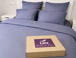 Постільна білизна LARA сатин LUX однотонна євро з простирадлом на резинці 180х200х25 d13258e180 GRAPHITE 4 наволочки у комплекті