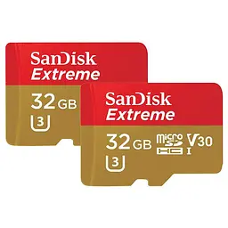 Карта пам'яті Sandisk microSDHC (UHS-1 U3) Extreme Action A1 32Gb Class 10 V30 (R100Mb/s, W60Mb/s) (adapter SD) TP (SDSQXAF-032G-GN6AT)