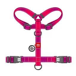 Шлея для собак WAUDOG Nylon Mono анатомічна H-подібна з QR паспортом, пластиковий фастекс, М рожева (54577) - мініатюра 2