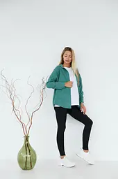 Жіноча сорочка для вагітних стилю oversize з мікровельвету Varna розмір 2XL-3XL Lullababe темно-оливкова - мініатюра 4