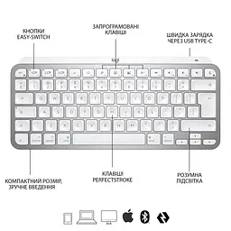 Клавіатура Logitech MX Keys Mini For Mac Wireless Illuminated Pale Grey (920-010526) - мініатюра 5