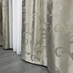 Жакардові штори "вензель" темно-бежевого кольору 2шт. 150х270 з білим шифоновим тюлем 400х270, на та ALBO pbe0052768 - мініатюра 7