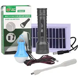 Портативний ручний акумуляторний LED ліхтар BL YW 037 із лампочкою та сонячною панеллю