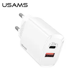 Адаптер мережевий USAMS T35 Fast Charger US-CC121 - USB+Type-C 20W білий - мініатюра 3