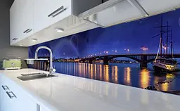 Вініловий кухонний фартух Нічне місто у води наклейка ПВХ космос Архітектура Синій Happy Pocket Z181522 - мініатюра 6