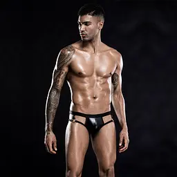 Чоловічі лакові трусики з відкритими сідницями JSY, One Size Black