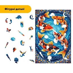 Дерев'яний фігурний пазл puzzlean Карпи кої, А3, Дерев'яна коробка 200 елементів - мініатюра 3