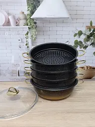 Мантоварка-пароварка з антипригарним покриттям O.M.S. Collection 6091 C-28 см 5,8 л Black-Gold - мініатюра 6