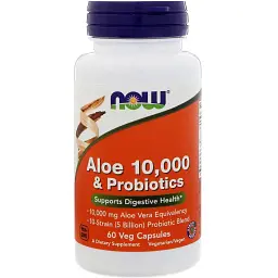 Трави Now Foods Алое 10 000 & Пробіотики, 60 вегетаріанських капсул (NOW-03029)