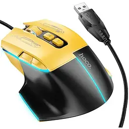 Миша провідна ігрова USB HOCO GM31 3600dpi RGB підсвічування чорно-жовте - мініатюра 3