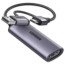 Карта відеозахоплення UGREEN CM716 з HDMI на USB-A або USB-C захоплення 1080p 60 Гц вхід до 4K 30 Гц без наскрізного HDMI-виходу із записом звуку для OBS Studio та XSplit космічний сірий (25854)