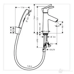 Змішувач для раковини Hansgrohe Talis S з гігієнічним душем з донним клапаном Push-Open хром (72290000) - мініатюра 2