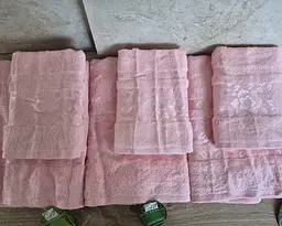 Набір турецьких махрових рушників Cestepe 50х90 3 штуки + 70х140 3 штуки Bamboo Cicek Pink - мініатюра 3