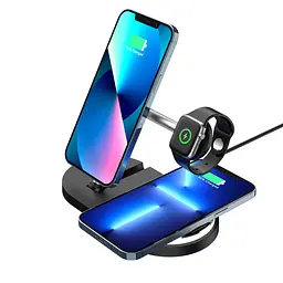 Настільна бездротова док станція 3в1, H102, чорна, підтримка MagSafe, підходить для iPhone, AirPods та Apple Watch, універсальний зарядний пристрій для телефону, навушників та годинників, швидка бездротова зарядка, ArmorStandart (ARM78103) - мініатюра 6