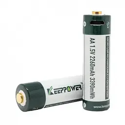 Акумулятор Keeppower AA 14500 1,5В 2260 mAh з microUS (Зелений з білим) - мініатюра 2