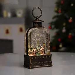 Нічник різдвяний вінтажний ліхтар XMAS WDL-23013, Бронзовий, новорічний світильник зі снігом - мініатюра 6