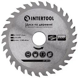 Диск пильний по дереву Intertool 115 х 30T х 22.2 мм
