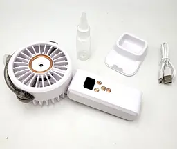 Вентилятор акумуляторний міні з розпилювачем води зі складною ручкою LED дисплей USB діаметр 9см ручний та настільний охолоджувач та зволожувач повітря Spray Mini Fan WL-1563 білий - мініатюра 4