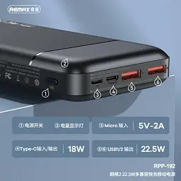 Акумулятор портативний Remax Lango II Series 20000mAh RPP-192 чорний - мініатюра 2