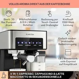 Кавомашина Klarstein Arabica Comfort 1350W 20 бар Німеччина (10035655) - мініатюра 6