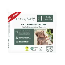 Одноразові дитячі підгузки розмір 1. 2-5 кг., 25 шт ECO BY NATY