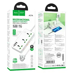Мережевий подовжувач Hoco AC7A Storm (3 х розетки 3 х USB 1 х Type-C) 17W білий - мініатюра 5