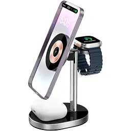 Бездротовий зарядний пристрій WiWU Wi-W003 3 в 1 Wireless Charger with MagSafe Black [97684] - мініатюра 3