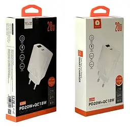 Зарядний пристрій WUW 20W мережевий адаптер блок живлення QC3.0 USB Type-C Білий - мініатюра 2