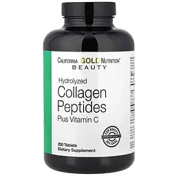 Колаген гідролізовані пептиди + вітамін С California Gold Nutrition Hydrolyzed Collagen Peptides + Vitamin C Type I & III 250 таблеток