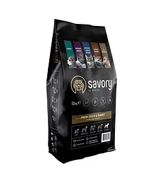 Сухий корм для собак всіх порід Savory Adult All Breeds багатий на свіжу качку та кролика 12 кг (кролик і утка)