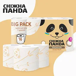 Тришаровий туалетний папір Сніжна панда Premium Aroma Plus 16 рулонів - мініатюра 4