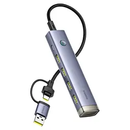 USB/Type-C HUB Baseus UltraJoy 4-Port (USB/Type-C to USB 3.0x3+RJ45x1+Type-C) сірий B0005280B811-14