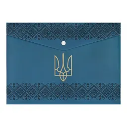 Папка-конверт А4 на кнопке Ukraine Decor вышиванка, синяя