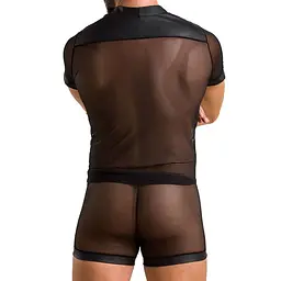 Комплект сітчастої чоловічої білизни Passion 052 SET MICHAEL S/M black, сорочка, боксери, заклепки - мініатюра 2