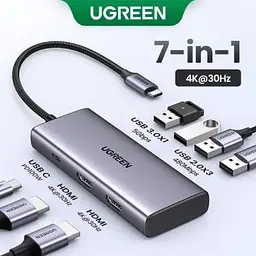 Порт-реплікатор Ugreen Dock CM498 USB 3.0 Type-C - 1хUSB-A 3.0/3хUSB-A 2.0/2xHDMI 4K 30Гц PD (35897) - мініатюра 5