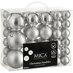 Комплект ялинкових прикрас Mica Decorations пластикові 6-7 см срібні 60 шт. (1181993)