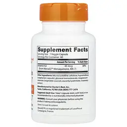 Вітамін К Vitamin K2 MK-7 45 mcg 60 росллиних капсул Doctor's Best vit0006322 - мініатюра 2