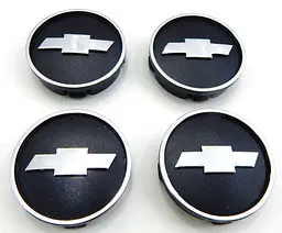 Емблеми коліс Chevrolet (Чорні + Хром) 59 мм (4 шт)